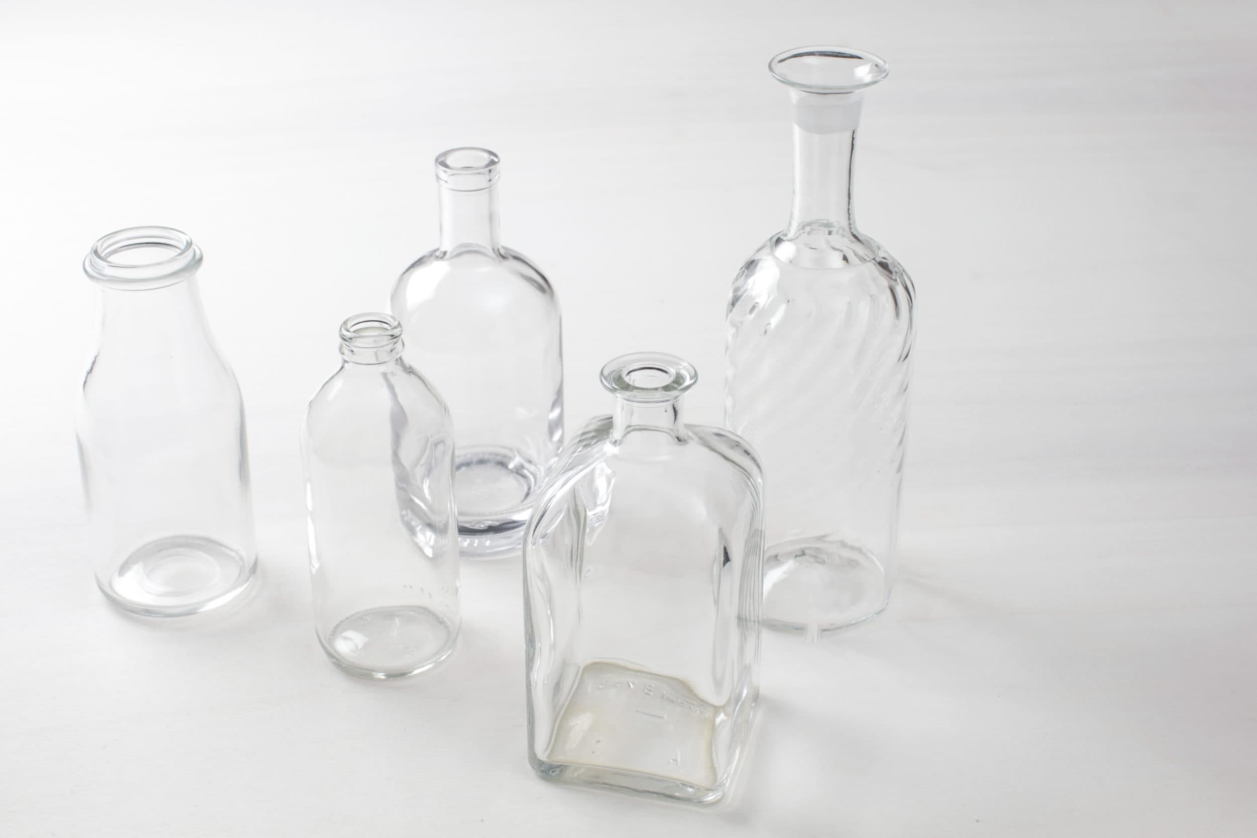 Glasflaschen, Glasvasen, Einweckgläser, Hochzeitsdeko zu mieten