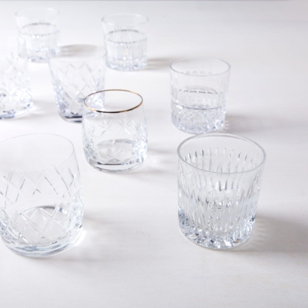 Lowball Glass Patricia Mismatching | Cheers! These charming mismatching whiskey glasses for a complete vintage look, come in different shapes and sizes.  Gorgeous and stylish, some of the vintage glasses are playfully decorated with different patterns, others elegantly with gold rim. The vintage Glasses of the Patricia series are a charming collection, to which we rent matching mismatching wine and water glasses, champagne glasses, and coloured shot glasses of the Patricia series. | gotvintage Rental & Event Design
