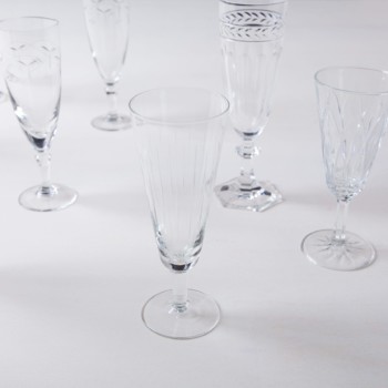 Champagne Flute Patricia Mismatching | Cheers! These vintage mismatching champagne glasses for festive toasting are available in various beautiful shapes and sizes.Out of the same line Patricia we offer mismatching wine, tumbler, glasses for sparkling wine, whiskey, water and colored shot glasses.The measurements are approximate, as each champagne flute is different. | gotvintage Rental & Event Design
