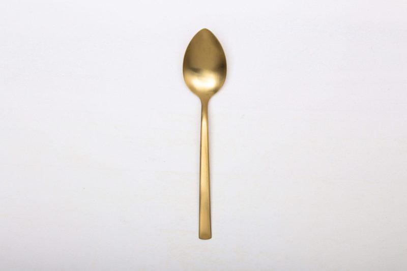  | With the cutlery series Ines we rent out wonderful, matt-gold stainless steel cutlery. The cutlery has a wonderful haptic and looks equally good for different types of events. Whether on a colourful table setting combined with strong colours, an elegant, minimalistic wedding or a stylish business dinner - our matt gold cutlery Ines is an excellent choice for your event.Hire the serving spoons Ines, in addition to the golden cutlery, to thrill your guests.Matching the matt golden serving s... | 