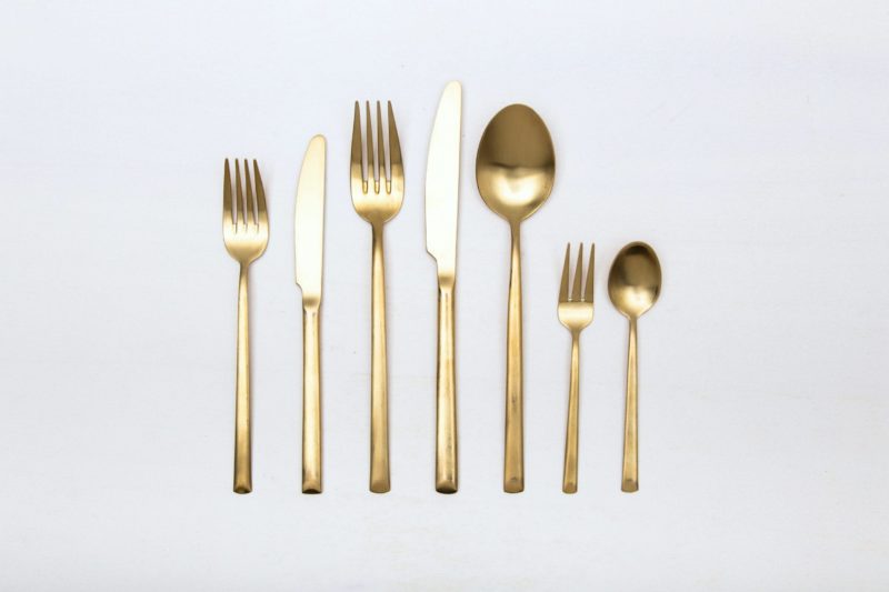  | With the cutlery series Ines we rent out wonderful, matt-gold stainless steel cutlery. The cutlery has a wonderful haptic and looks equally good for different types of events. Whether on a colourful table setting combined with strong colours, an elegant, minimalistic wedding or a stylish business dinner - our matt gold cutlery Ines is an excellent choice for your event.Hire the starter fork Ines to delight your guests with the special cutlery.Matching the matt gold starter fork Ines, we a... | 