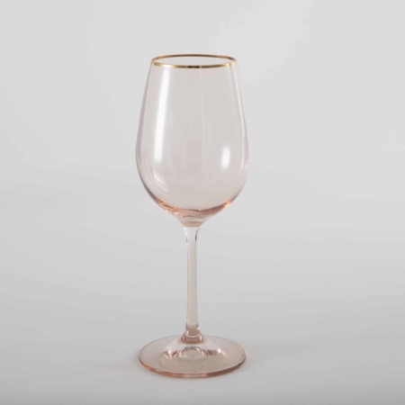 Wine Glass Acadia Blush Gold Rim 35cl | With the white wine glass Acadia Blush we rent a wine glass with a gold rim and light pink colored glass. Whether for an elegant dinner party, a festive reception or a romantic wedding -  white wine glass Acadia Blush is definitely something special for your event.You can rent more glasses of the Acadia Blush series with pink colored glass to go with the wine glass. The complete Acadia Blush series includes water cups, white wine glass, red wine glass, champagne glass and champagne bowl. | gotvintage Rental & Event Design